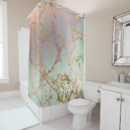 Elegant Beige Marble | Minze Sage Green Rose Gold Duschvorhang
