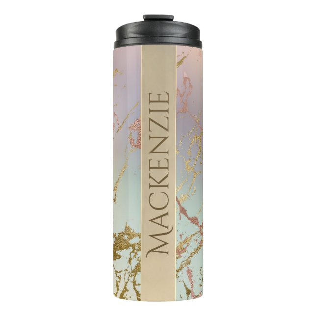 Elegant Beige Marble | Minze Sage Green Rose Gold Thermosbecher (Vorderseite)