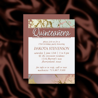 Elegant Beige Marble | Sage Rose Gold Quinceanera Einladung