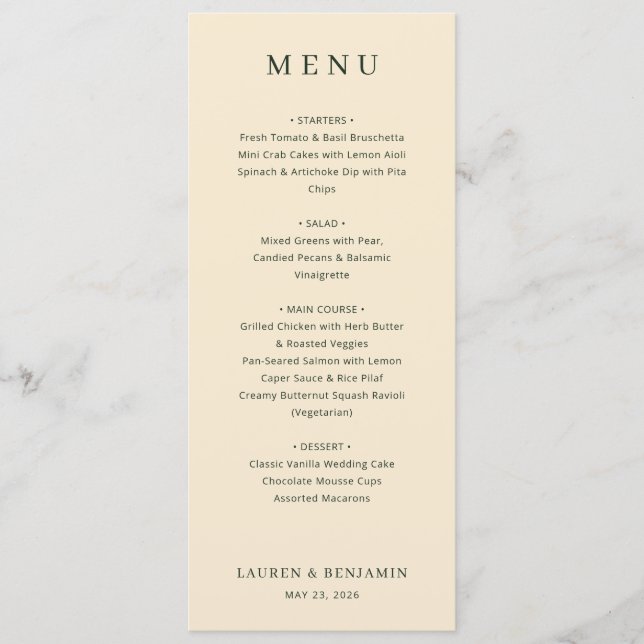 Elegant Beige Menu Template Menükarte (Vorderseite)