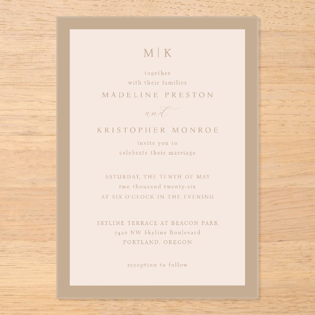 Elegant Beige Minimalist Calligraphy Acryleinladungen (Vorderseite)