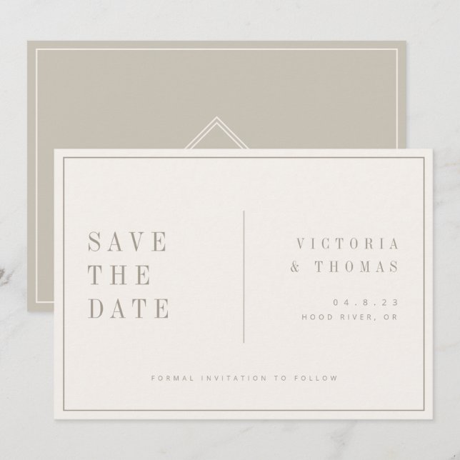Elegant Beige Minimalistisch Save the Date (Vorne/Hinten)