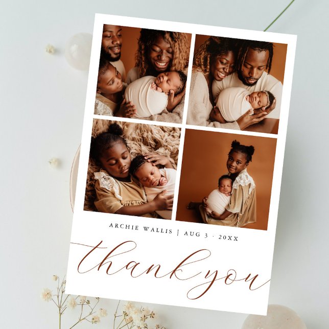 Elegant Beige Modern 4 Photo Collage Baby Shower Dankeskarte (Von Creator hochgeladen)