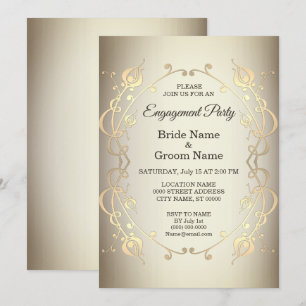 Elégant Beige or Floral Fiançailles Invitation