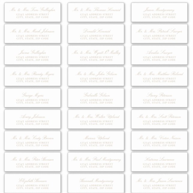Elegant Beige Script Guest Address Labels (Vorderseite)