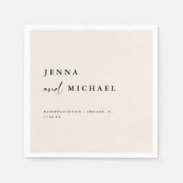 Elegant Beige Script Wedding Names Serviette