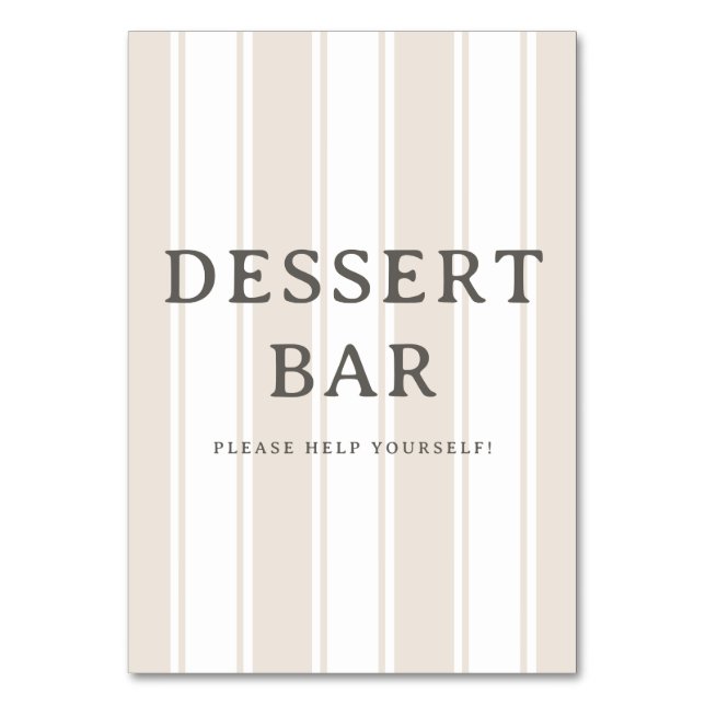 Elegant Beige Striped Dessert Bar Sign Tischnummer (Vorderseite)