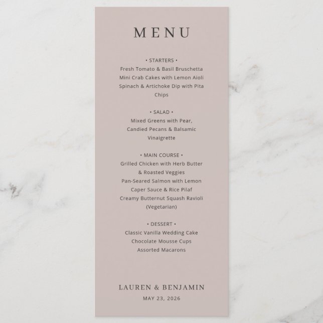 Elegant Beige Wedding Menu (Devant)