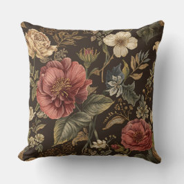 Elegant, Beigie Maroon Brown Flowers Pattern Kissen