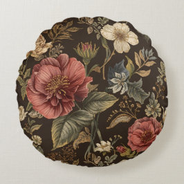 Elegant, Beigie Maroon Brown Flowers Pattern Rundes Kissen