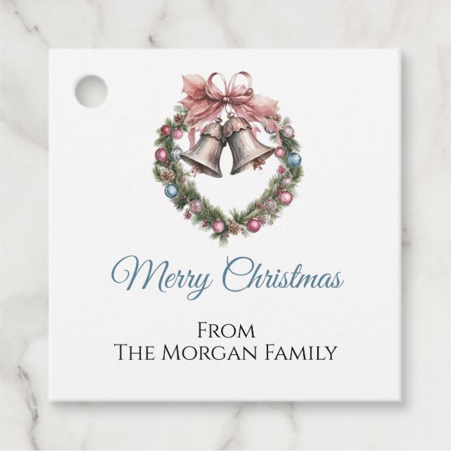 Elegant Bell Wreath Frohe Weihnachten Geschenkanhänger (Vorderseite)
