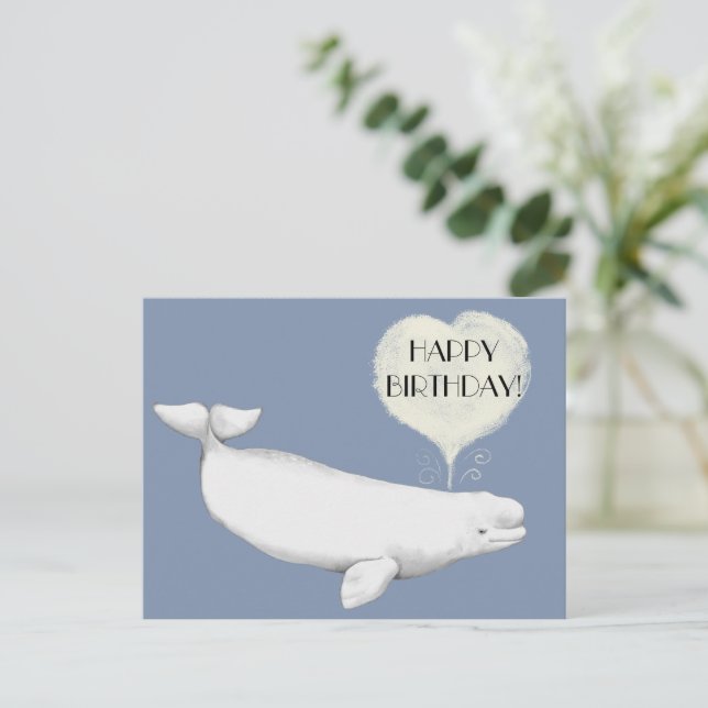 Elegant Beluga Whale Illustration Happy Birthday Postkarte (Stehend Vorderseite)