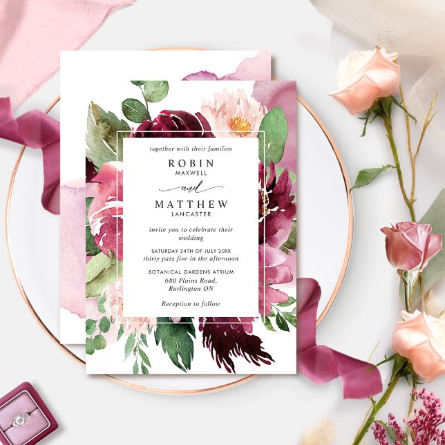 Elegant Berry, Burgund Pink Floral Wedding Einladung (Von Creator hochgeladen)