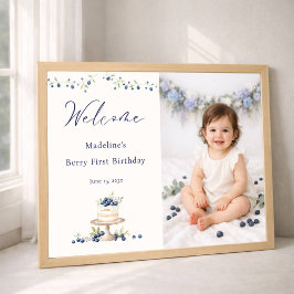 Elegant Berry First Birthday Photo Welcome Poster