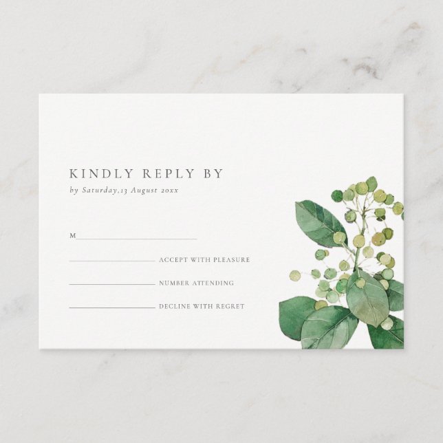 ELEGANT BERRY LEAFY FOLIAGE GREENERY WEDERY RSVP BEGLEITKARTE (Vorderseite)