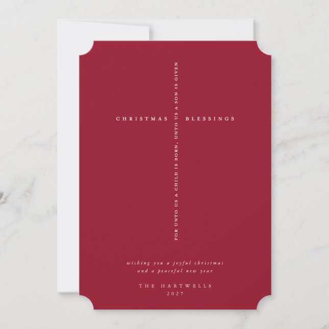 Elegant Berry Red Scripture Cross Feiertagskarte (Vorderseite)