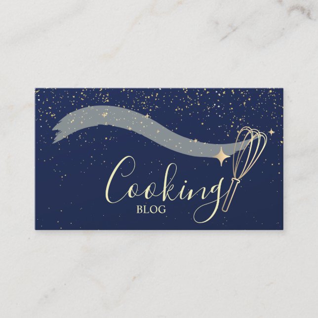 Elegant Beruflich, Gold, Navy Blue, Whisk, Kochen Visitenkarte (Vorderseite)