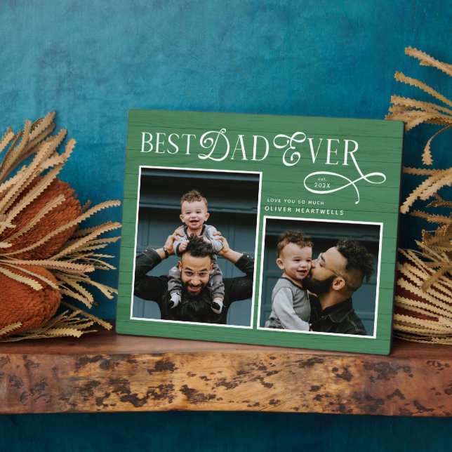 Elegant Best Dad Ever Photo Green Fotoplatte (Seite)