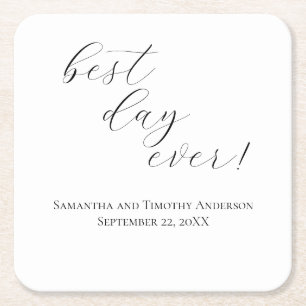 Elegant Best Day Ever Script Wedding Rechteckiger Pappuntersetzer