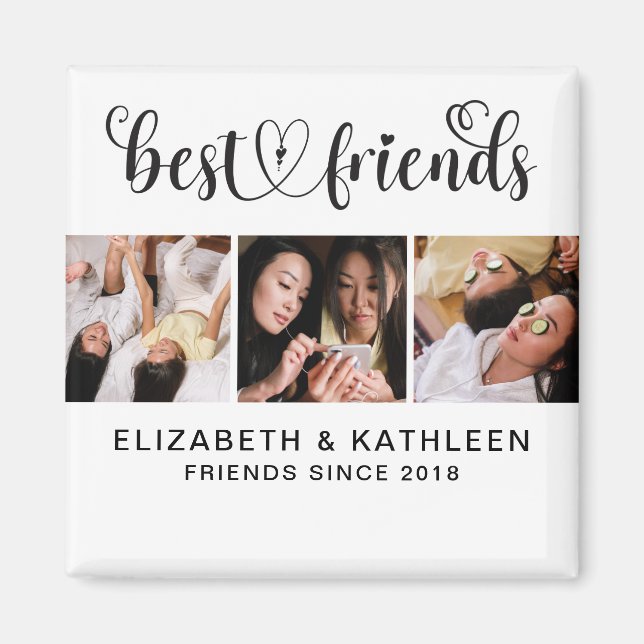 Élégant Best Friends Script Photo Collage Magnet (Devant)