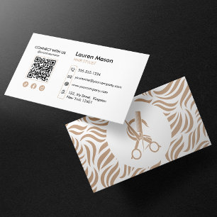 Elegant Biege HairStylist Hair Dresser QR Code Visitenkarte