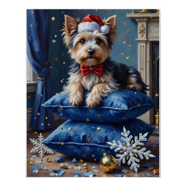 Elegant Biewer Terrier Dog Velvet Christmas Poster (Vorderseite)