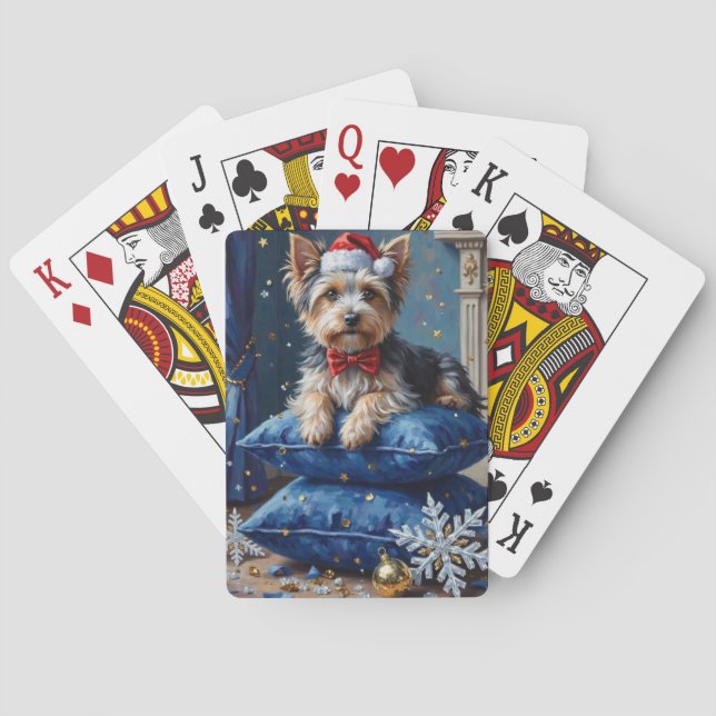 Elegant Biewer Terrier Dog Velvet Christmas Spielkarten (Rückseite)