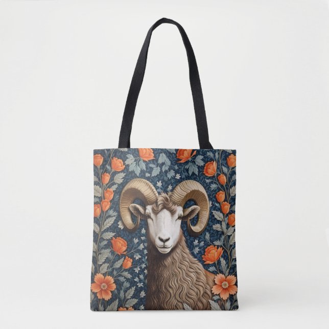 Elegant Big Horn Sheep William Morris Inspired  Tasche (Vorderseite)