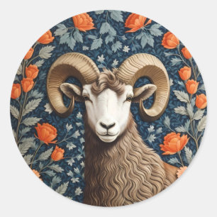 Elegant Big Horn Sheep William Morris Inspiriert Runder Aufkleber