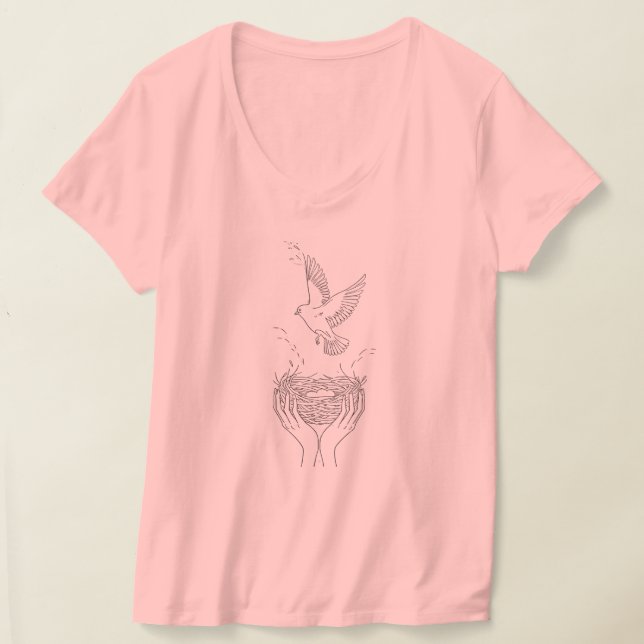 Elegant Bird and Nest Line Kunst, Dichtung und Mus T-Shirt (Ablage )