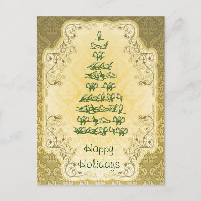 Elegant Bird Tree Christmas Postcard Feiertagspostkarte (Vorderseite)