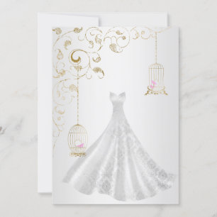 ELEGANT Birdcage Hochzeitskleid Silber Goldhochzei Einladung