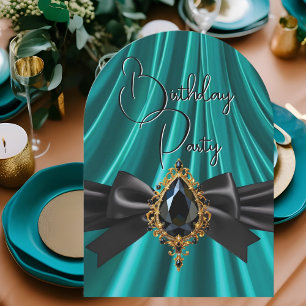 Elegant Birthday Aquamarin Jade Gold Black Jewel Einladung