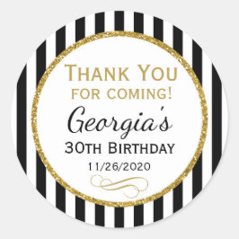 Elegant Birthday Black Gold Thank You Favor Tags Runder Aufkleber