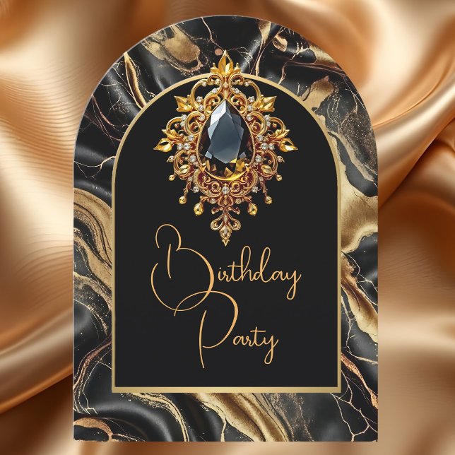 Elegant Birthday Black Marble Gold Jewel Einladung (Von Creator hochgeladen)