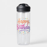 Elegant Birthday Calligraphy Design Trinkflasche<br><div class="desc">An elegant calligraphic script in a birthday theme,  arranged in the center of a square layout. The typography features graceful curves and clean lines,  set against a transparent background to suit refined celebratory compositions with a timeless aesthetic.</div>