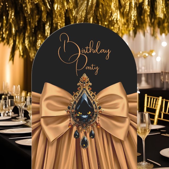 Elegant Birthday Caramel Gold Jewel Black Einladung (Von Creator hochgeladen)