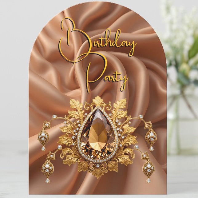 Elegant Birthday Caramel Gold Jewel Diamonds Einladung (Von Creator hochgeladen)