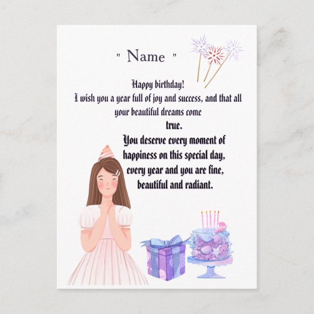 Elegant Birthday Card for Her – Personalized Greet Postkarte (Vorderseite)