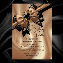 Elegant Birthday Coffee Gold Black Brocade Bow Gem