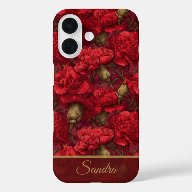 Elegant Birthday Gift Carnation Flower Name iPhone 16 Hülle (Rückseite)