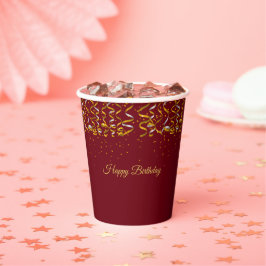 Elegant Birthday Golden Confetti on Burgund Pappbecher