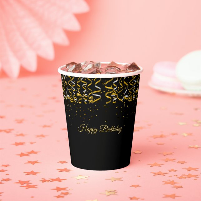 Elegant Birthday Golden Confetti Pappbecher (Insitu)