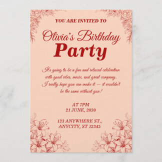Elegant Birthday Invitation Card – Floral Design Einladung