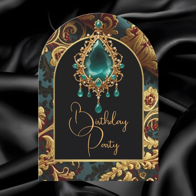 Elegant Birthday Jade Red Gold Jewel Party Einladung (Von Creator hochgeladen)