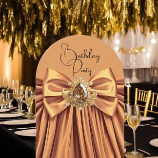 Elegant Birthday Mocha Caramel Gold Jewel Bow Einladung