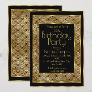 Elegant Birthday Party Black Gold Art Deco 1930er  Einladung