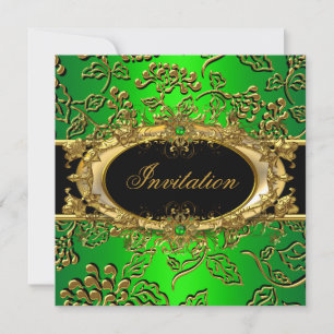 Elegant Birthday Party Damask Lime Green Gold Einladung
