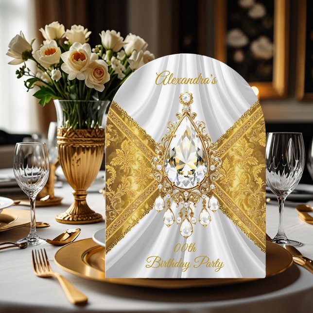 Elegant Birthday Party White Gold Diamond Einladung (Von Creator hochgeladen)