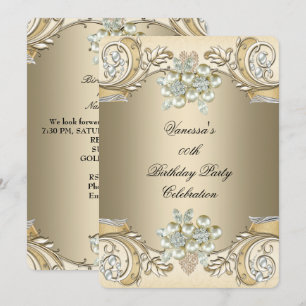 Elegant Birthday Pearl Sepia Coffee Gold Einladung